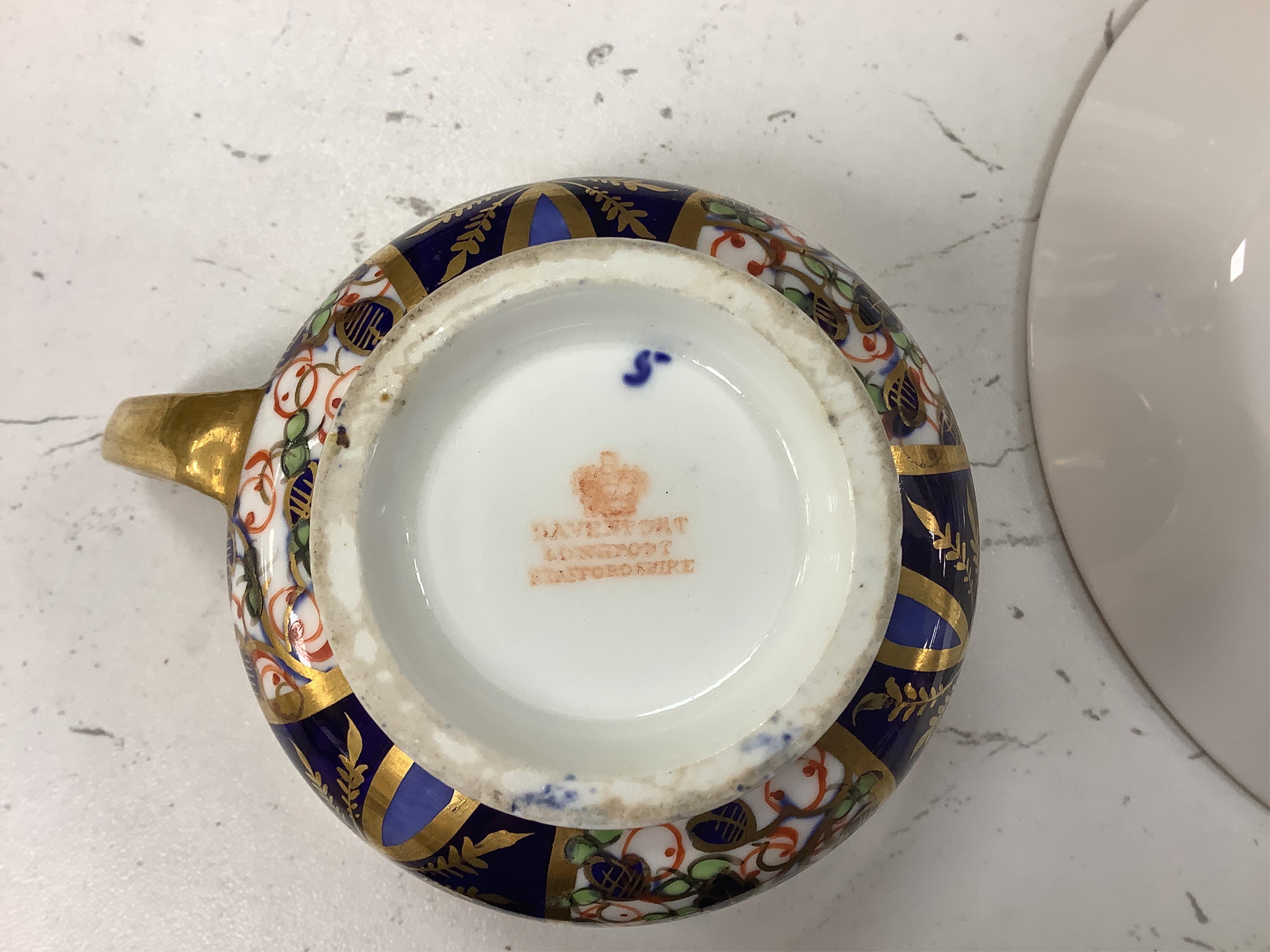 A collection of 19th century and later porcelain to include Aynsley, Davenport, Royal Crown Derby and Spode, some Imari pattern, largest 23cm in diameter. Condition - varies, mostly fair